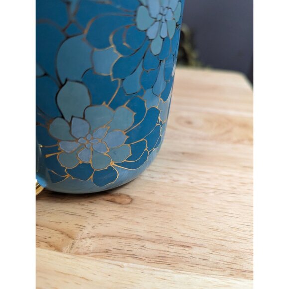 Thyme and Table stoneware blues gold tones floral 16 oz 4 inch mug org tag - Picture 8 of 9